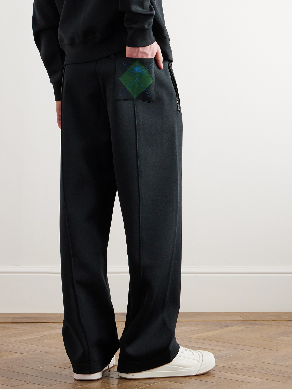 Shop Burberry Straight-leg Argyle Jacquard-knit Track Pants In Black