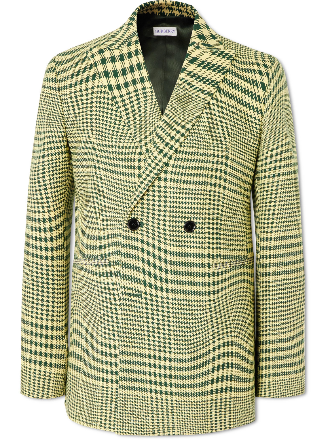 Burberry Double-breasted Houndstooth Wool-blend Suit Jacket In Green