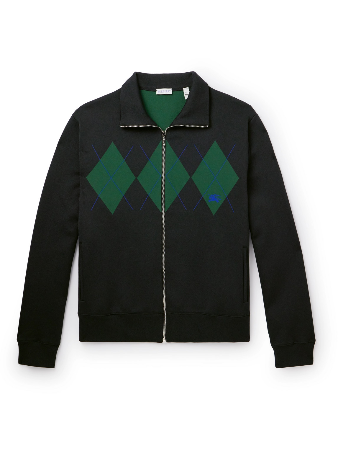 Shop Burberry Argyle Jacquard-knit Zip-up Track Jacket In Black