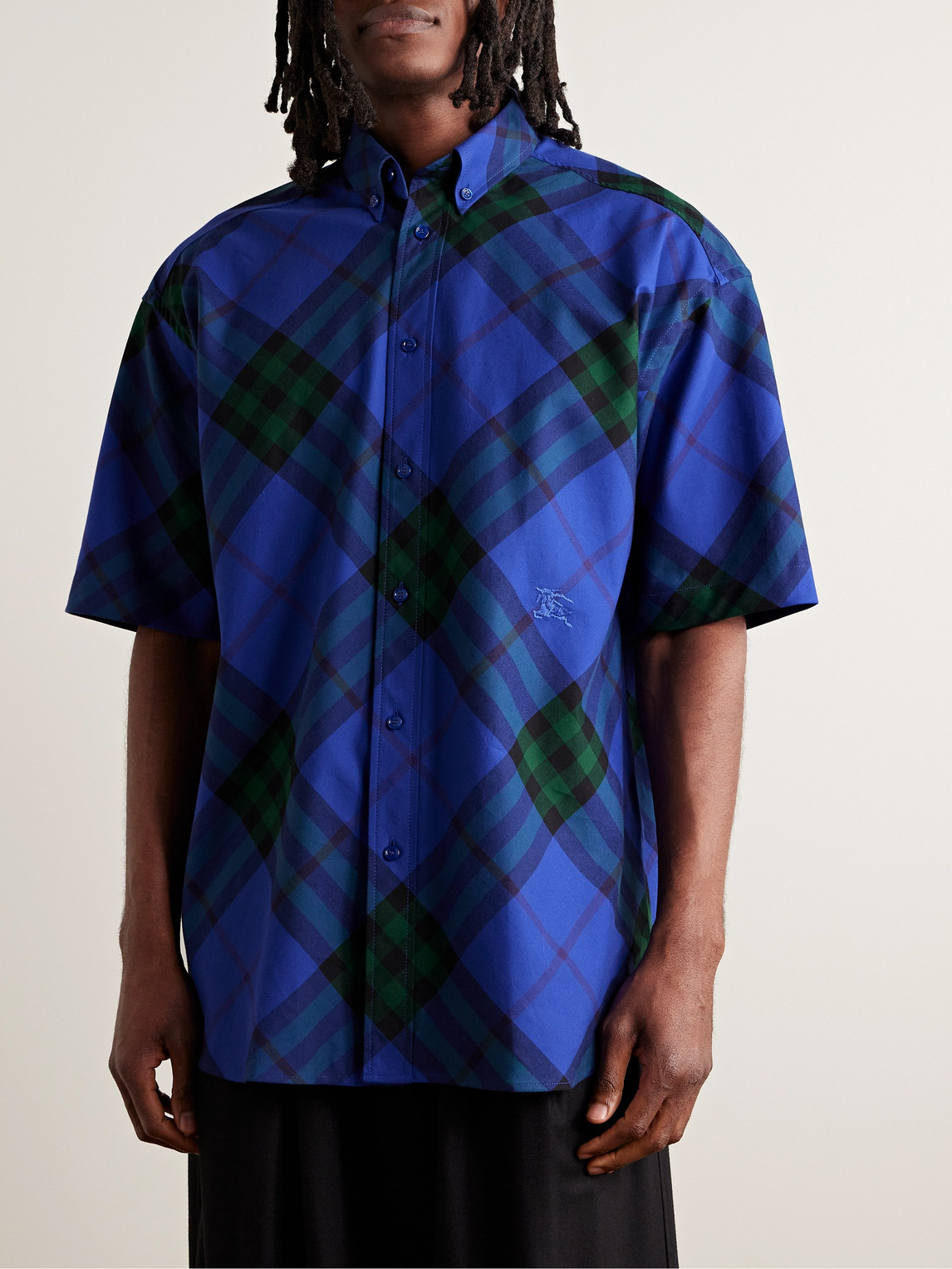 Shop Burberry Button-down Collar Logo-embroidered Checked Cotton-twill Shirt In Multi