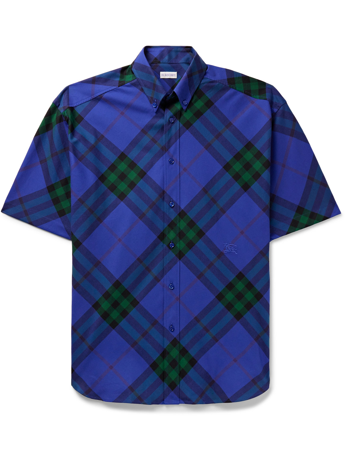 Shop Burberry Button-down Collar Logo-embroidered Checked Cotton-twill Shirt In Multi