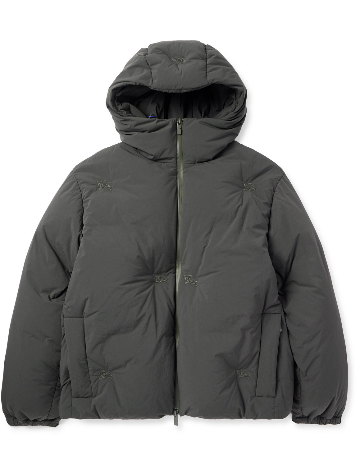 Burberry Logo-embroidered Quilted Shell Hooded Down Jacket In Gray