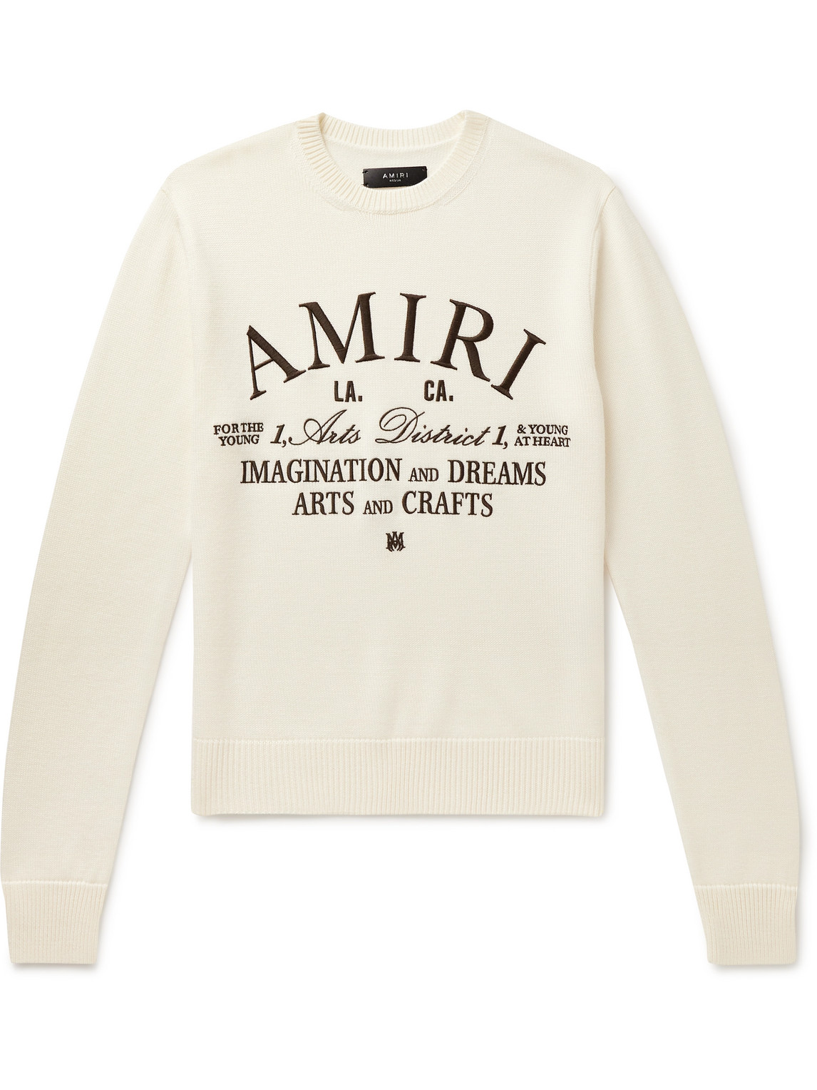 Shop Amiri Slim-fit Logo-embroidered Wool Sweater In Neutrals