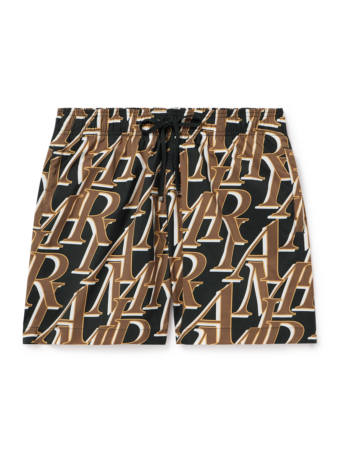 Amiri Stacked Straight-leg Mid-length Logo-print Shell Swim Shorts In Black