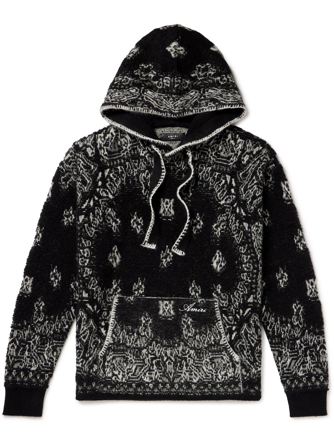 Shop Amiri Bandana Whipstitched Jacquard-knit Hoodie In Black
