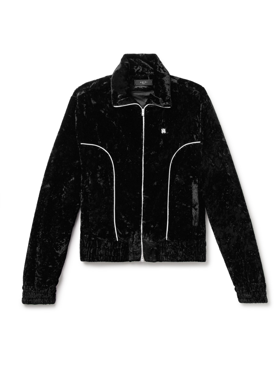 Shop Amiri Logo-appliquéd Crushed-velvet Track Jacket In Black