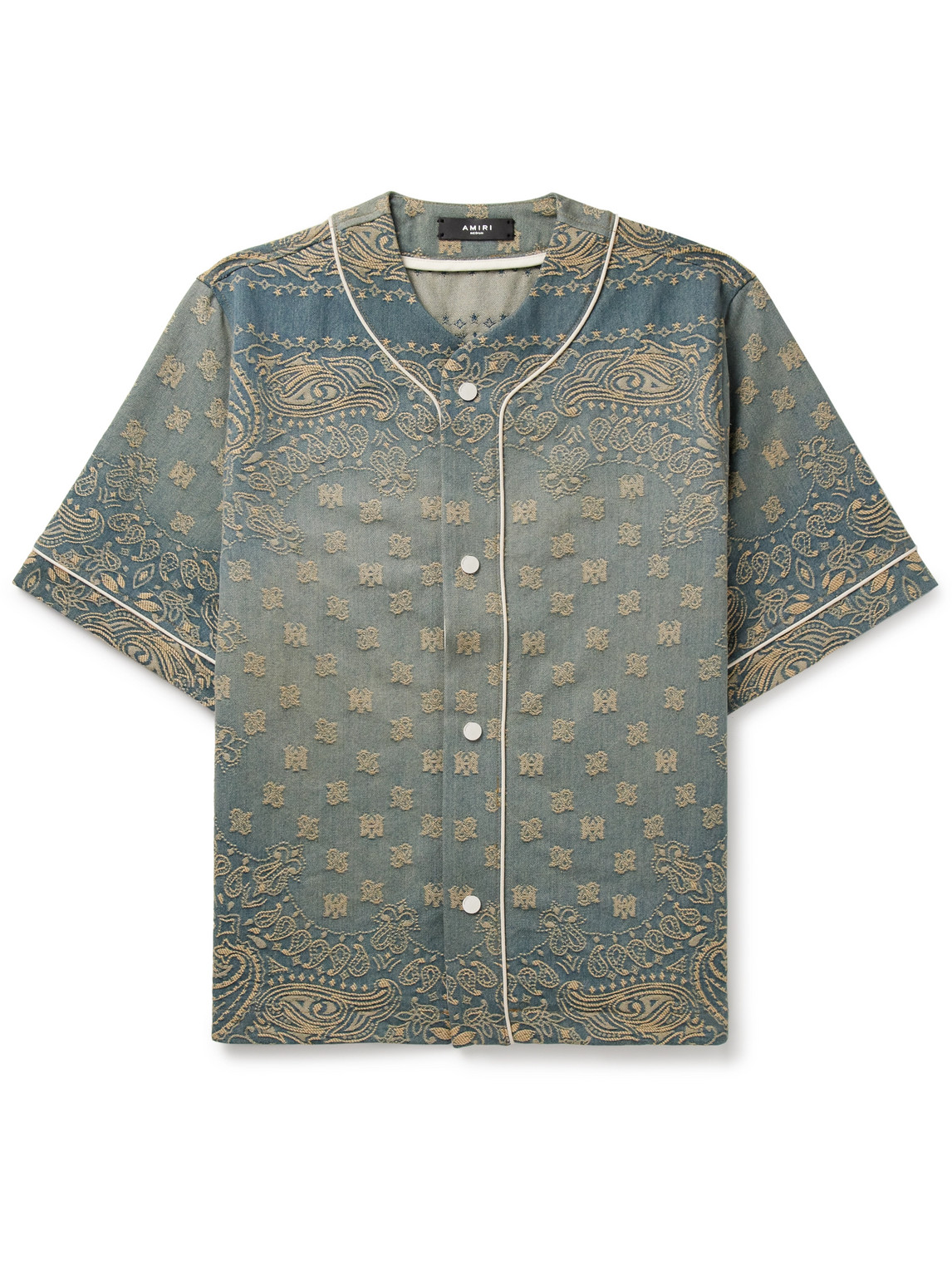 Shop Amiri Bandana-jacquard Denim Baseball Shirt In Blue