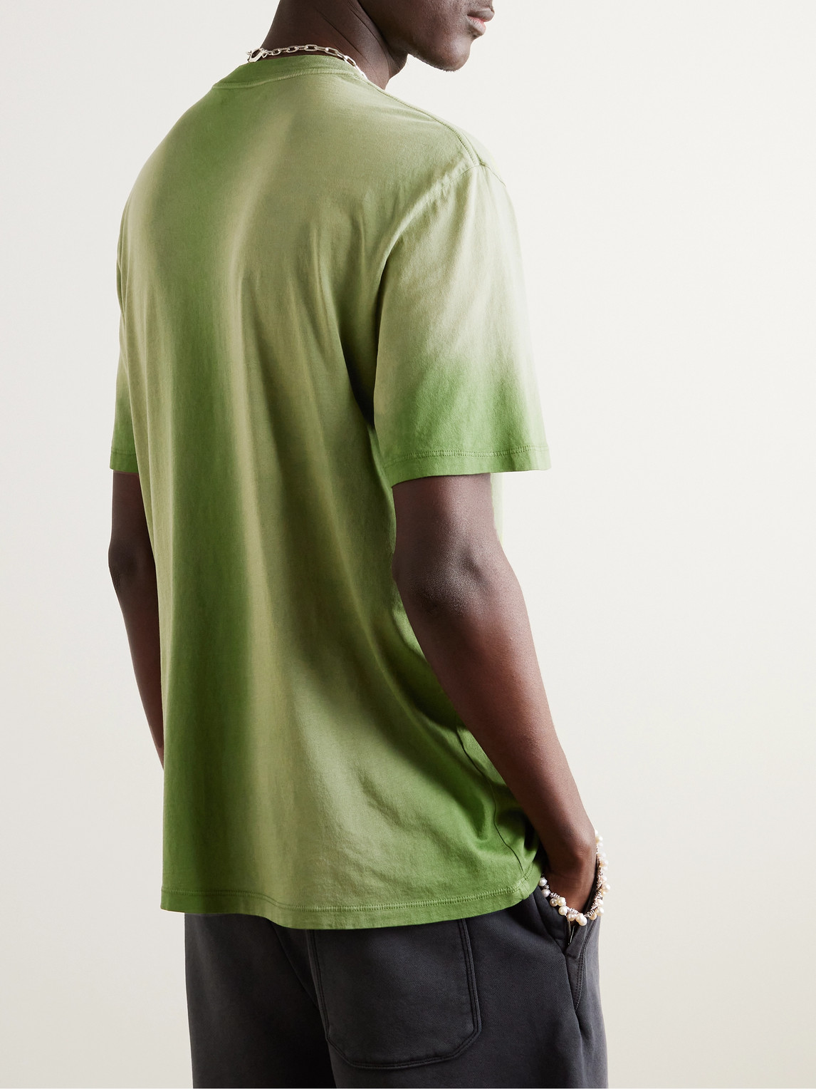 Shop Amiri Track Logo-flocked Cotton-jersey T-shirt In Green