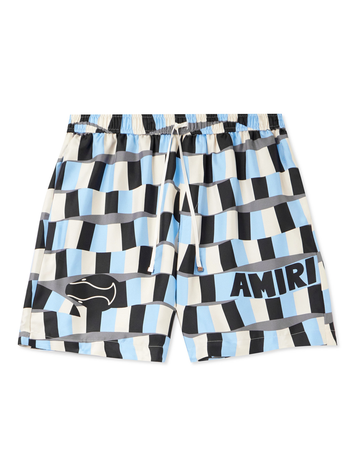 Amiri Straight-leg Logo-print Silk-twill Drawstring Shorts In Blue