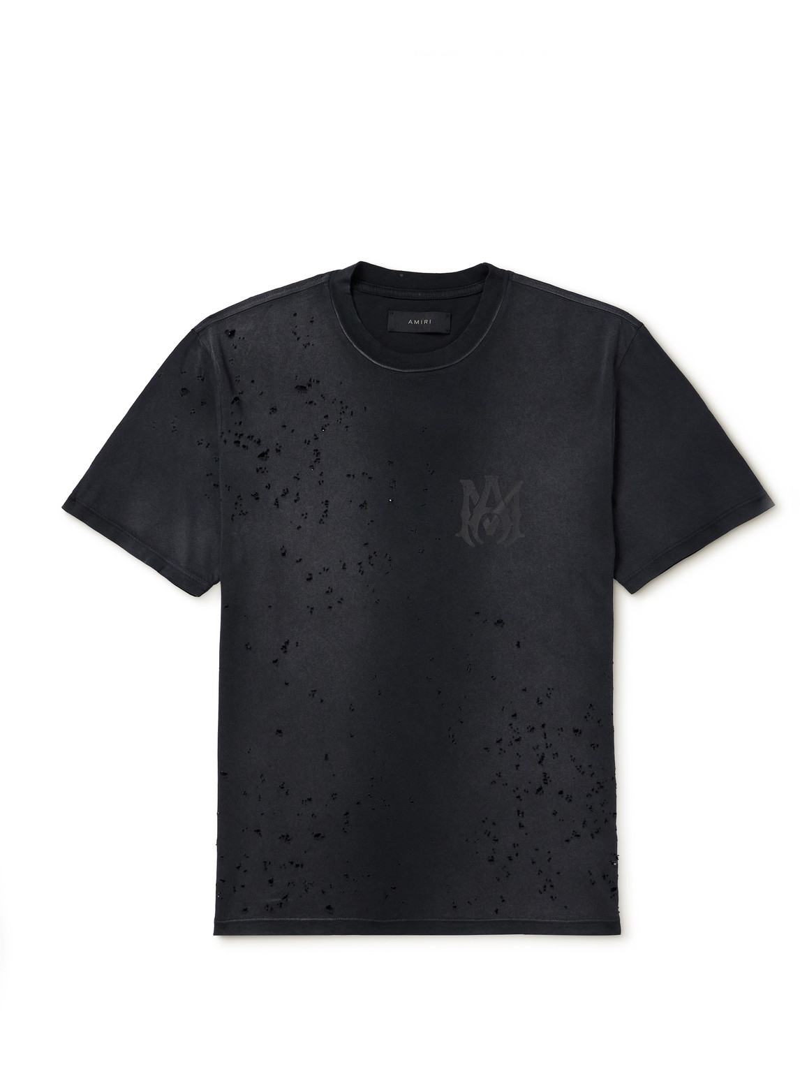 Amiri Kids' Shotgun Logo-print Distressed Cotton-jersey T-shirt In Black