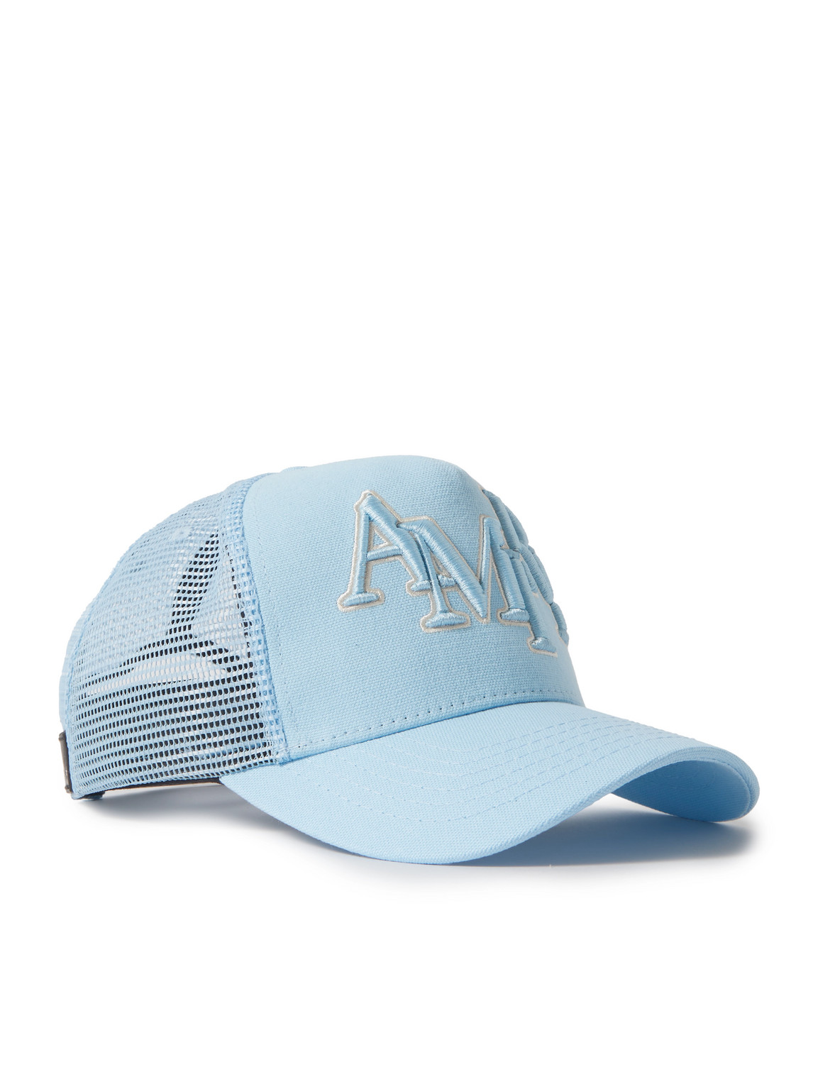 Amiri Logo-embroidered Cotton-canvas And Mesh Trucker Hat In Blue