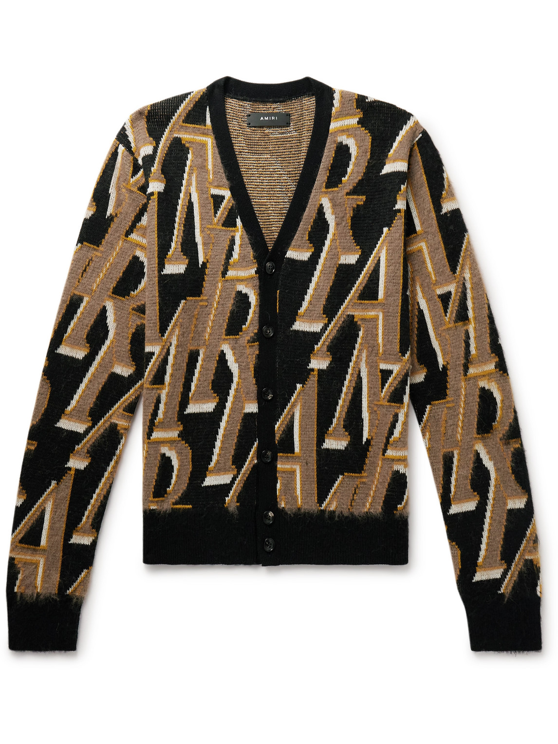 Shop Amiri Brushed Logo-jacquard Wool-blend Cardigan In Multi