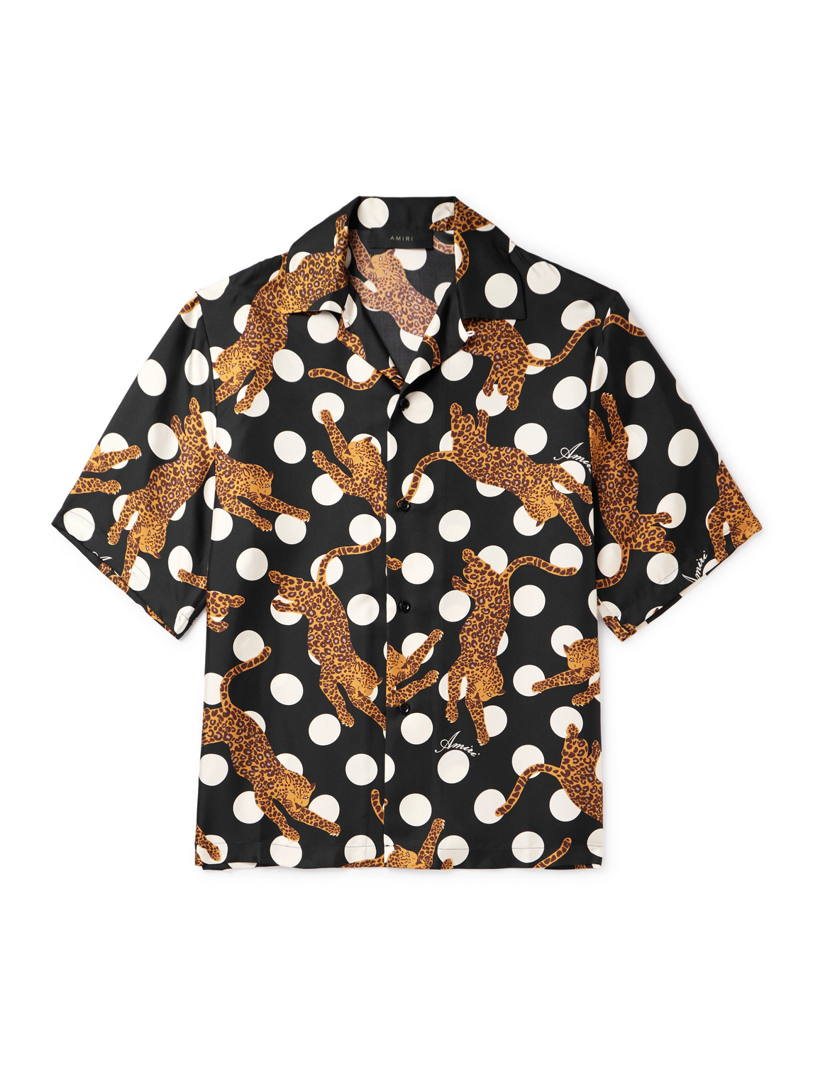 Shop Amiri Convertible-collar Printed Silk-twill Shirt In Brown