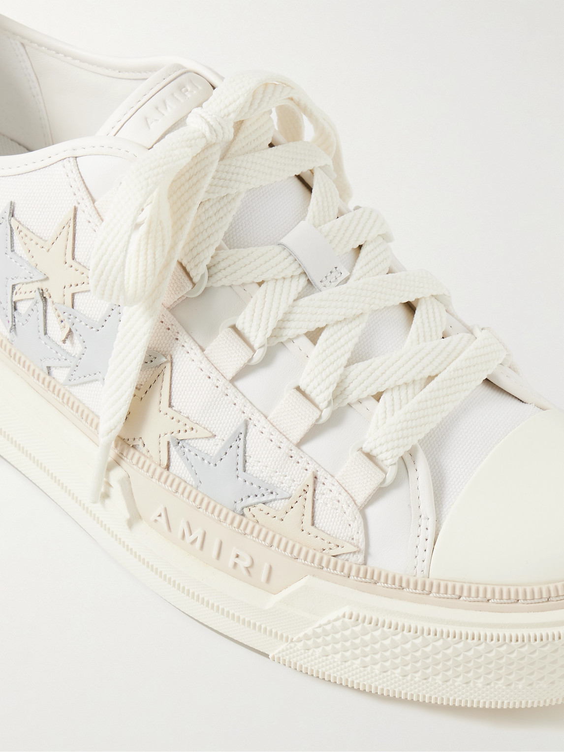 Shop Amiri Stars Court Leather And Rubber-trimmed Appliquéd Canvas Sneakers In Neutrals