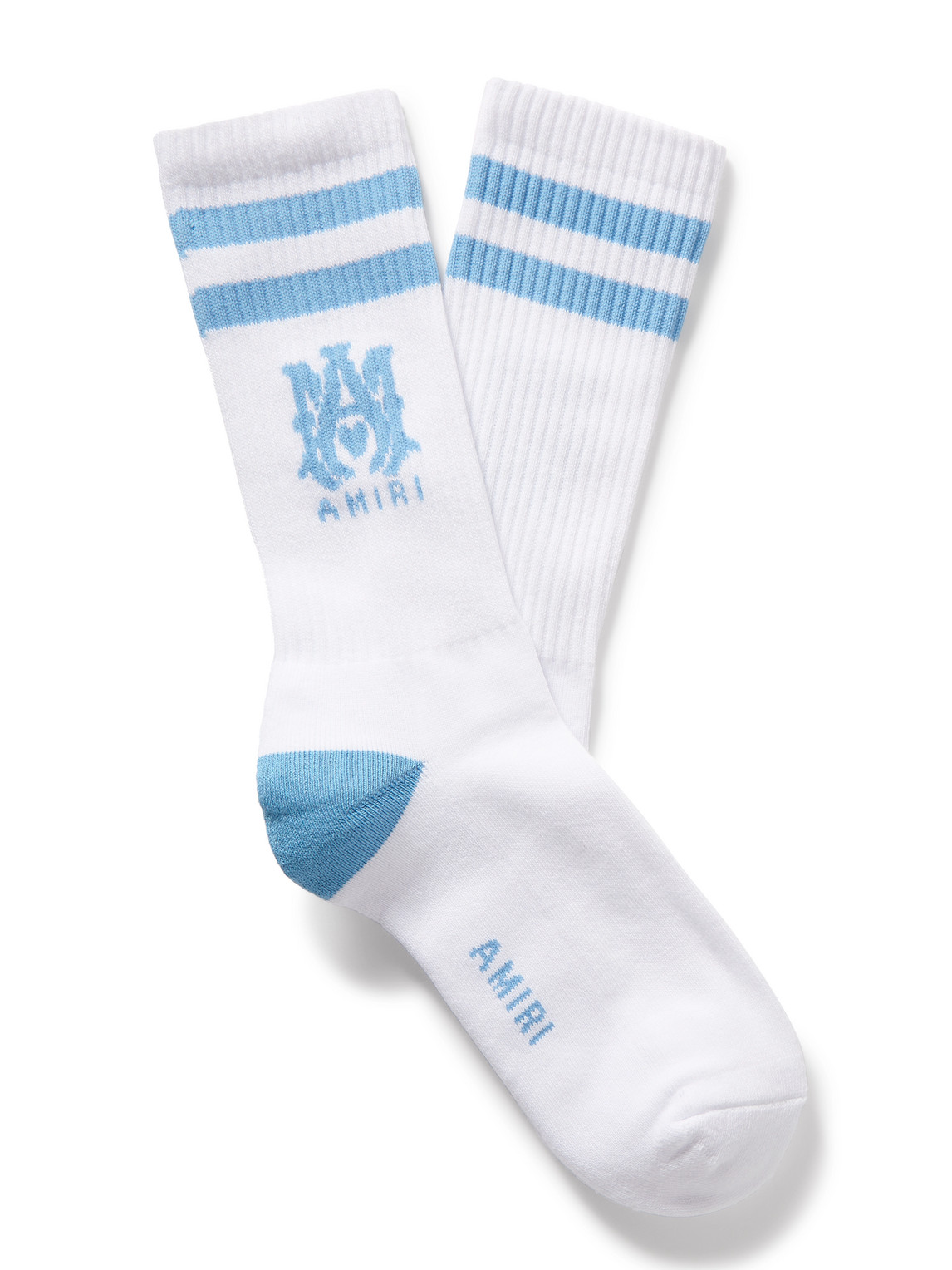 MA Logo-Intarsia Ribbed Stretch Cotton-Blend Socks