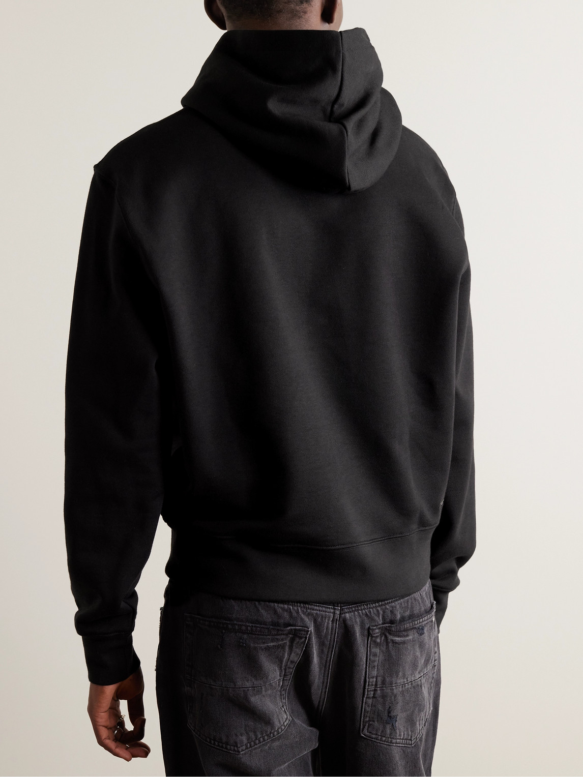 Shop Amiri Staggered Chrome Logo-print Cotton-jersey Hoodie In Black