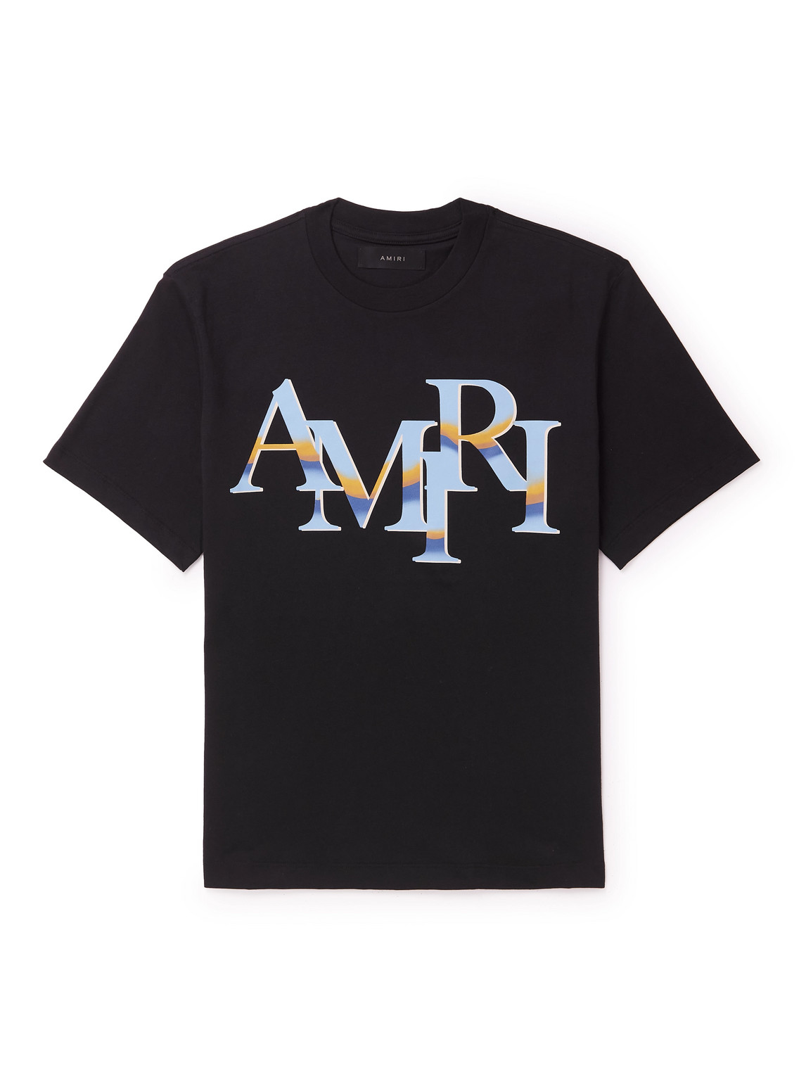 Shop Amiri Staggered Logo-print Cotton-jersey T-shirt In Black