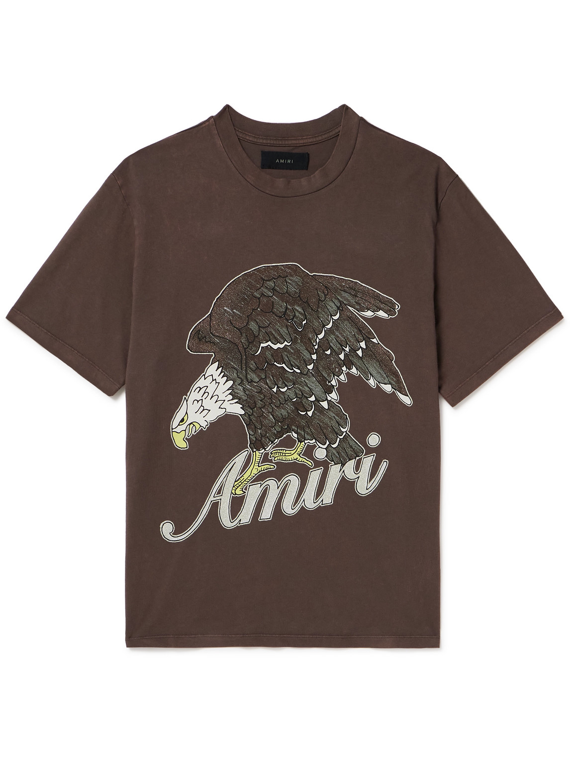 Amiri Eagle Glittered Logo-print Cotton-jersey T-shirt In Brown