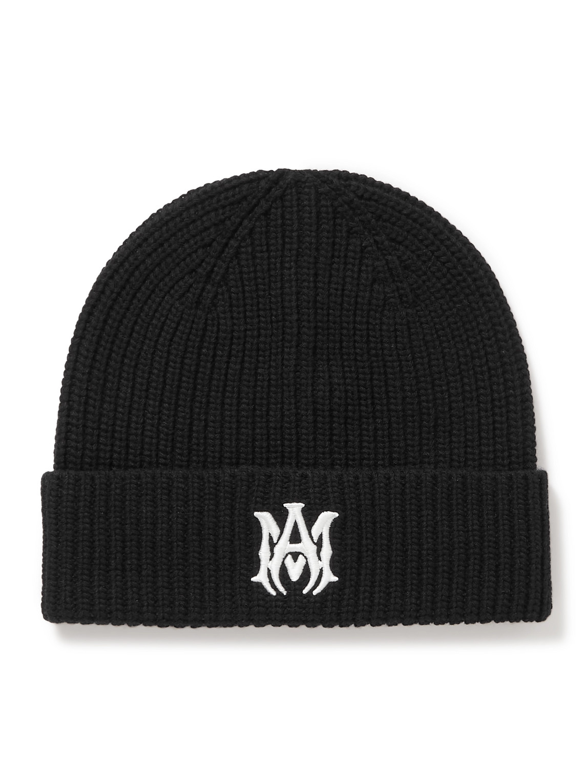 Shop Amiri Logo-embroidered Ribbed Cashmere Beanie In Black
