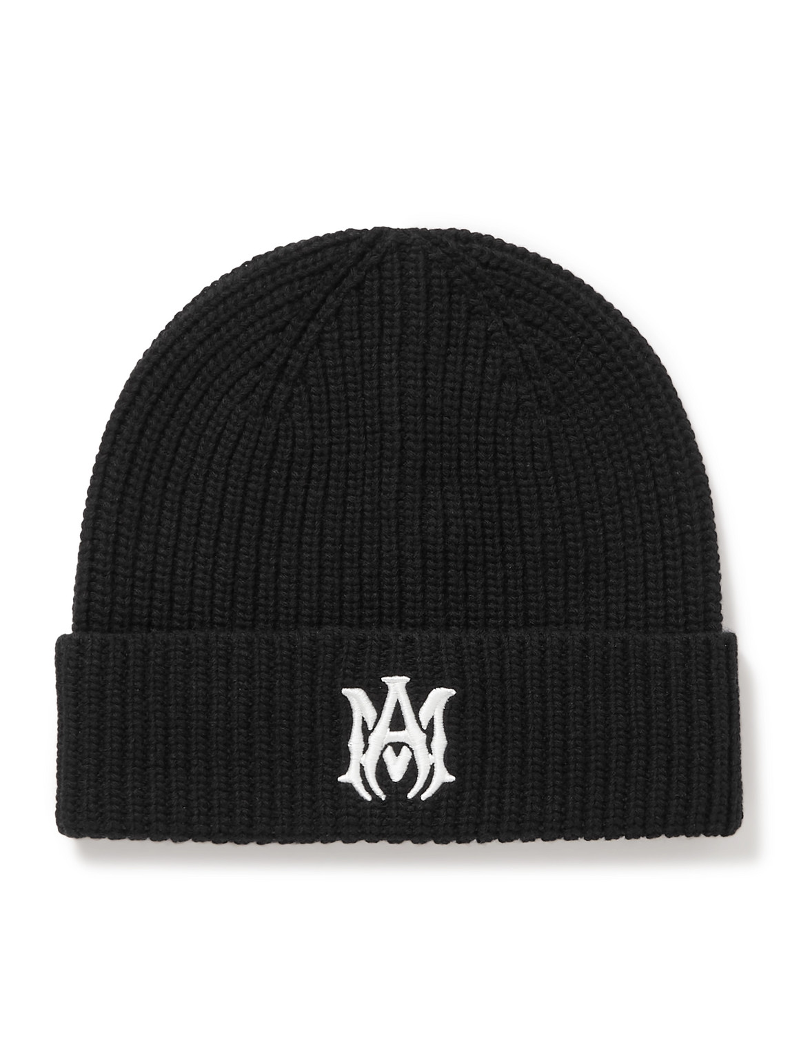 Amiri Logo-embroidered Ribbed Cashmere Beanie In Black