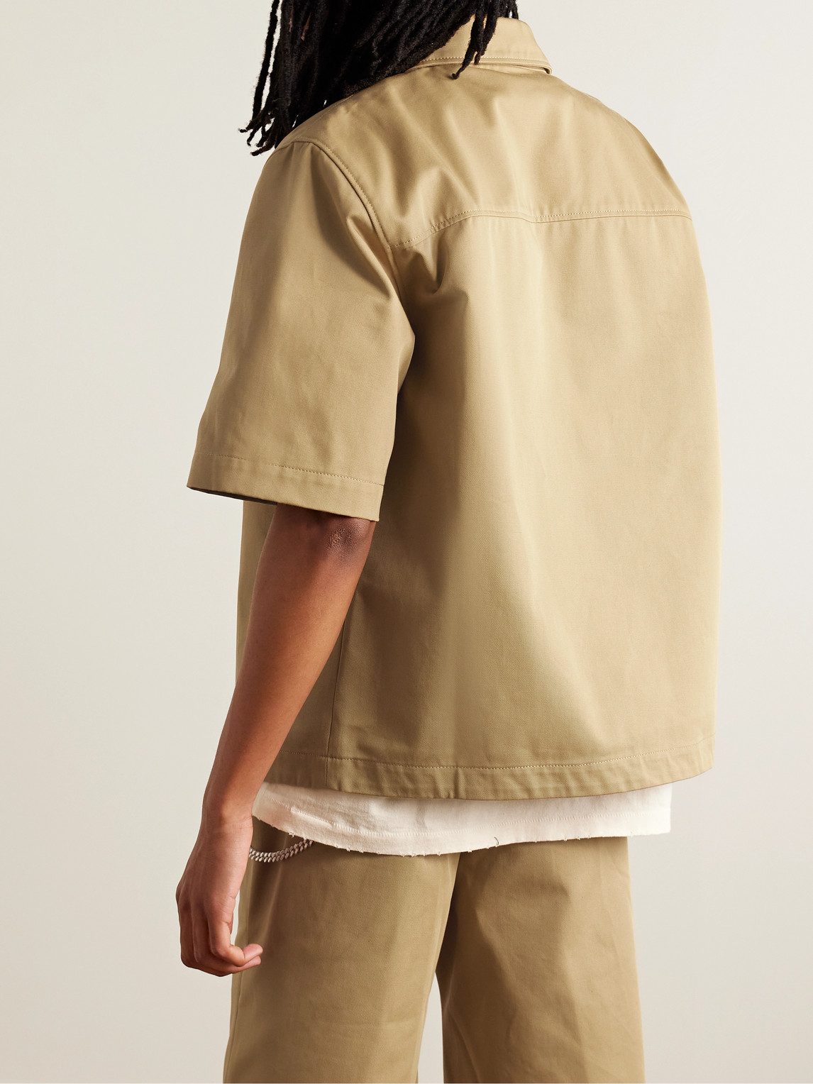 Shop Amiri Arts District Logo-embroidered Cotton-drill Shirt In Brown