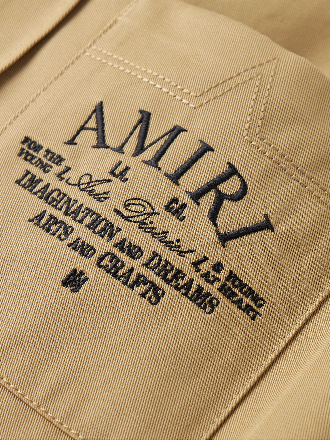 Shop Amiri Arts District Logo-embroidered Cotton-drill Shirt In Brown