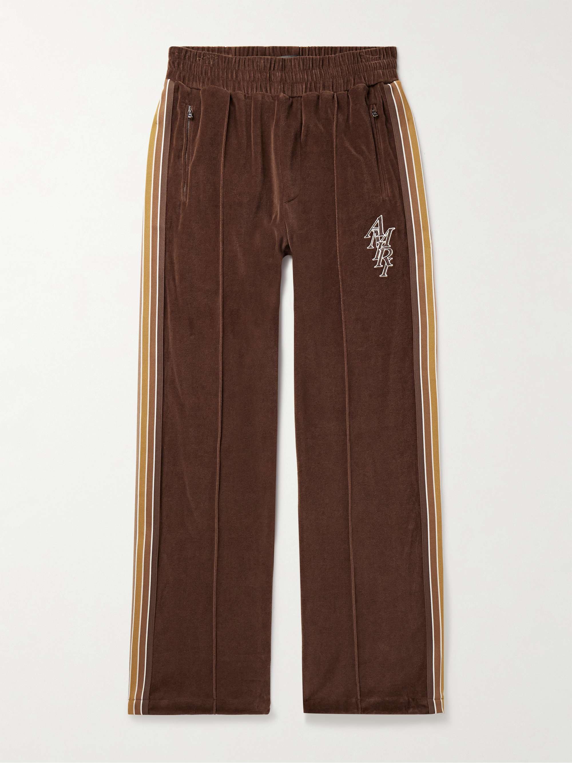 AMIRI Stack Straight Leg Striped Logo Embroidered Cotton Velour