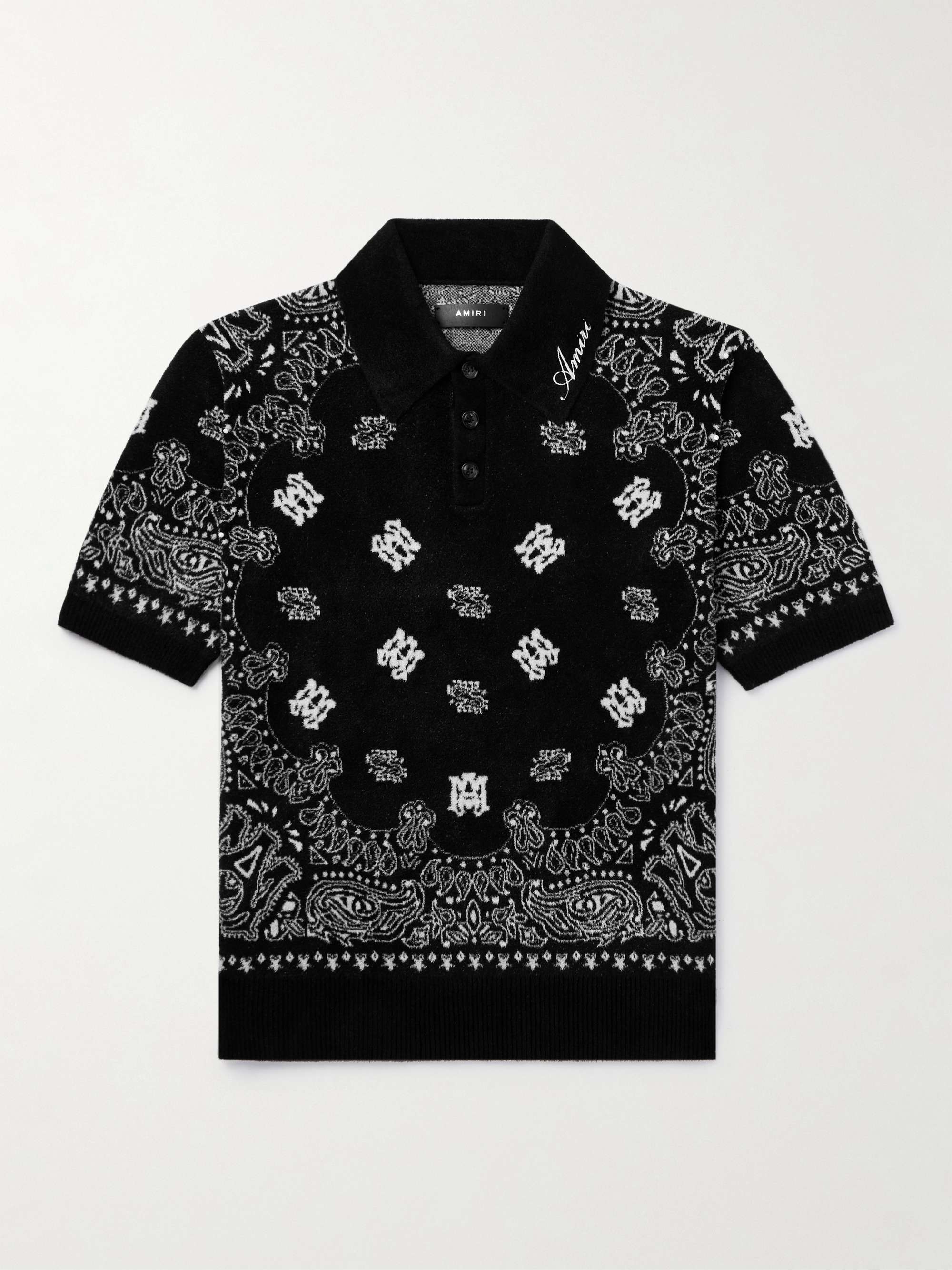 AMIRI Logo-Embroidered Paisley-Jacquard Fleece Polo Shirt for Men | MR ...