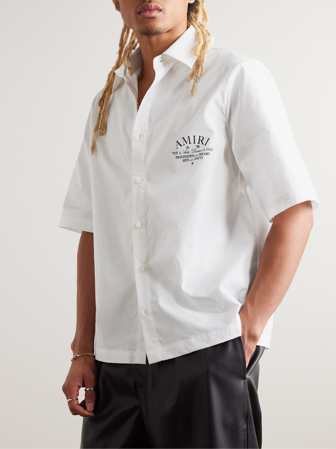 Shop Amiri Logo-print Cotton-poplin Shirt In White