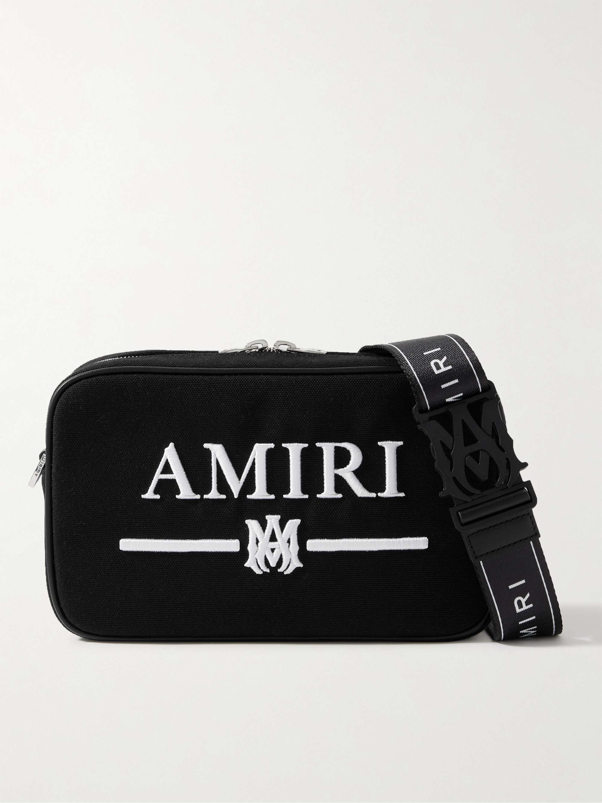 AMIRI Leather-Trimmed Logo-Embroidered Canvas Messenger Bag for Men ...