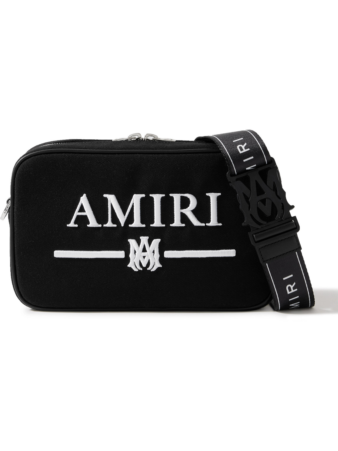 Amiri Leather-trimmed Logo-embroidered Canvas Messenger Bag In Black