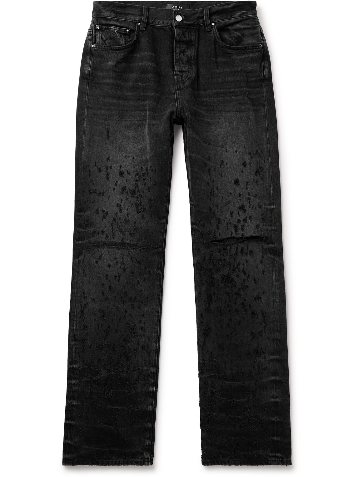 Shop Amiri Shotgun Straight-leg Distressed Jeans In Black