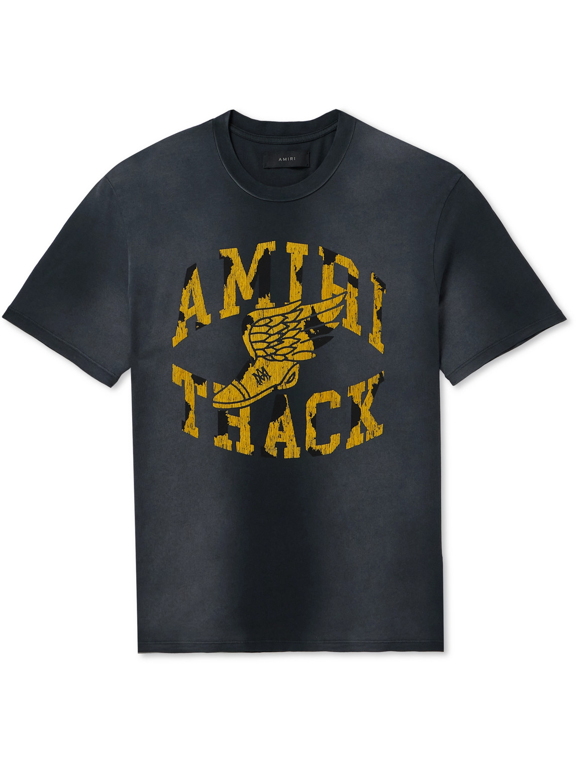 Shop Amiri Track Logo-flocked Cotton-jersey T-shirt In Black