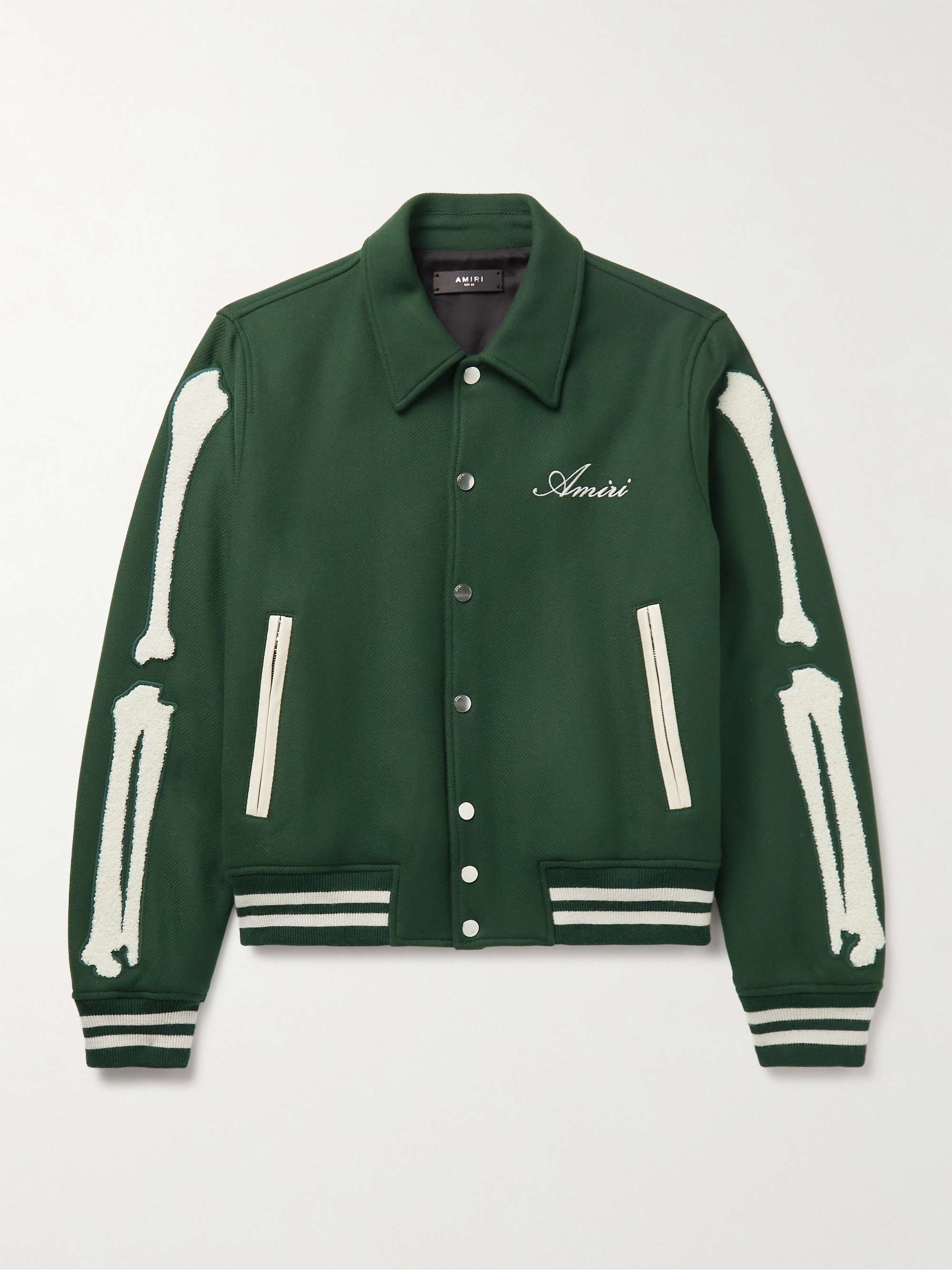 Bones Leather-Trimmed Appliquéd Melton Wool-Blend Varsity Jacket