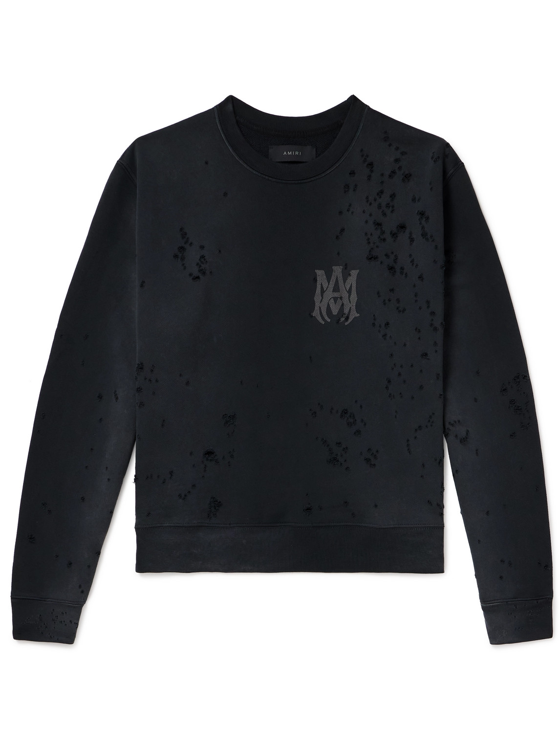 Amiri Shotgun Logo-print Distressed Cotton-jersey Sweatshirt In Black