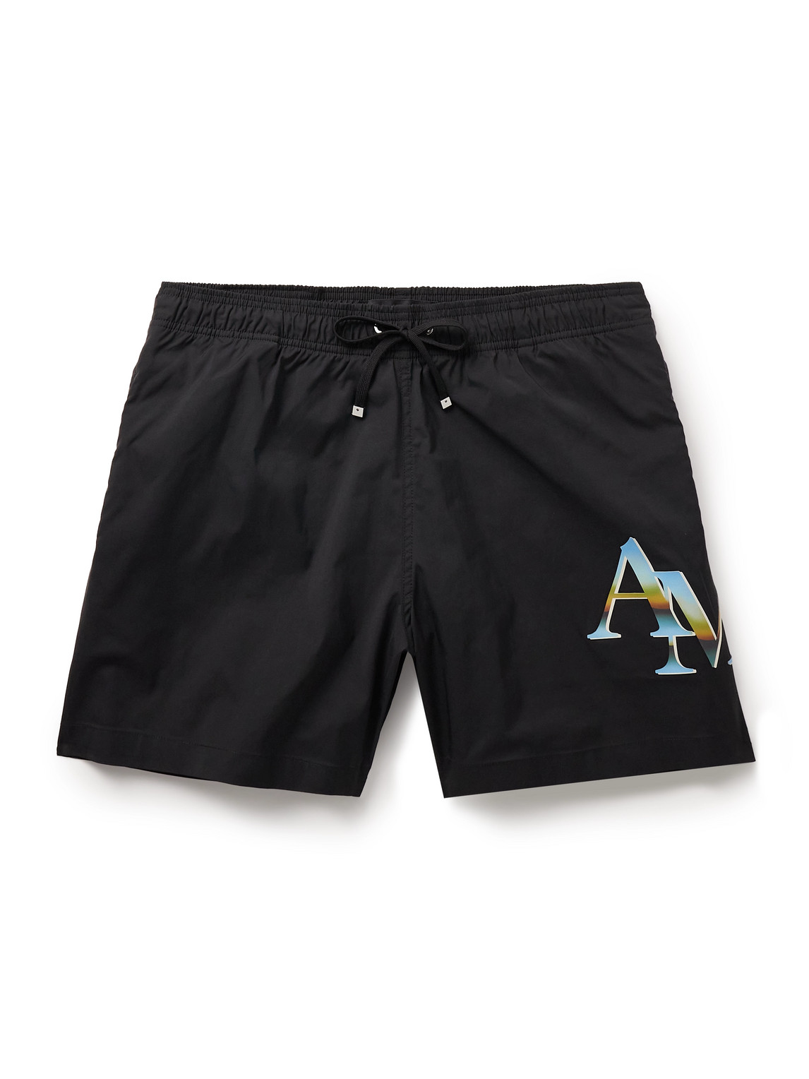 Amiri Straight-leg Mid-length Logo-print Swim Shorts In Black
