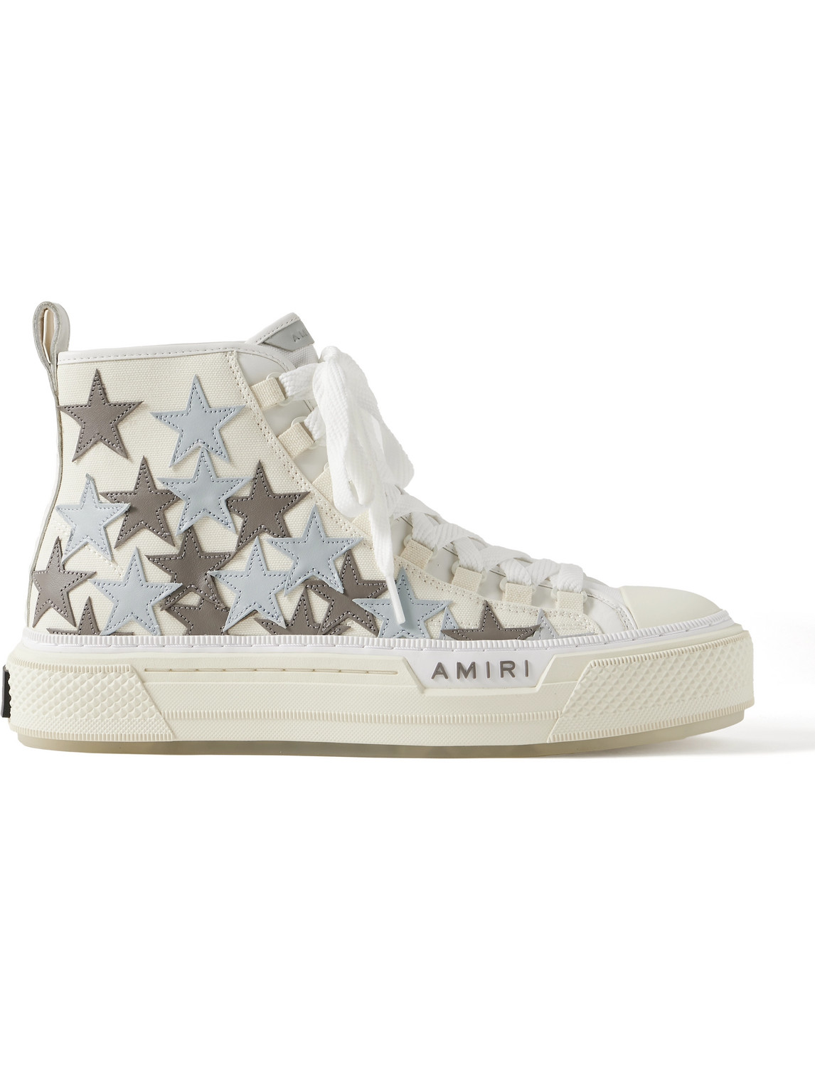 Amiri Stars Court Leather And Rubber-trimmed Appliquéd Canvas High-top Sneakers In Neutrals