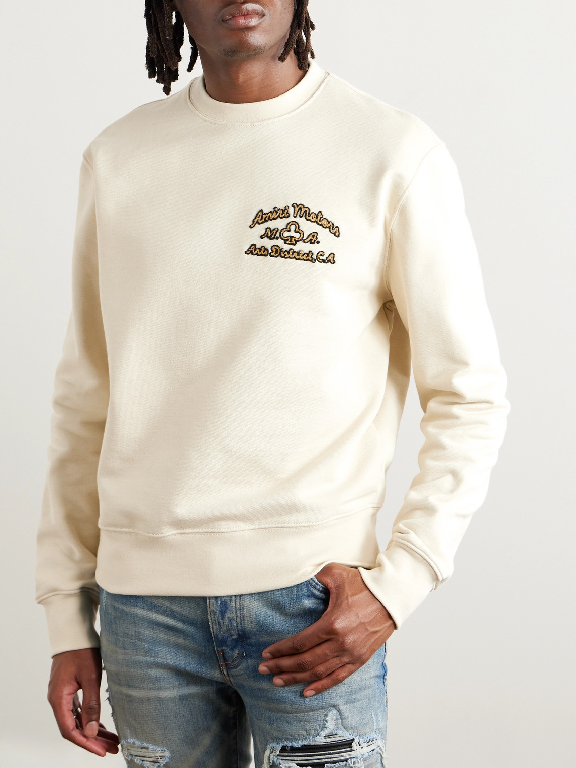 Shop Amiri Logo-embroidered Cotton-jersey Sweatshirt In Neutrals