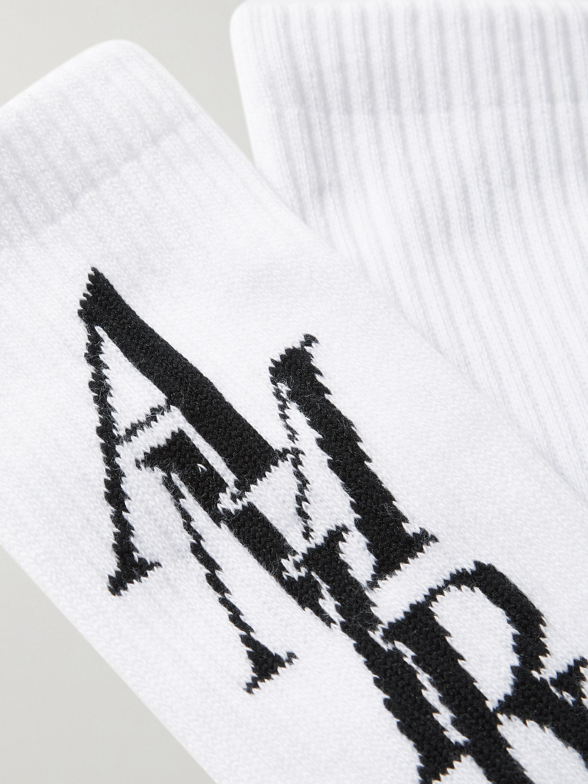 Shop Amiri Stack Logo-jacquard Ribbed Cotton-blend Socks In White