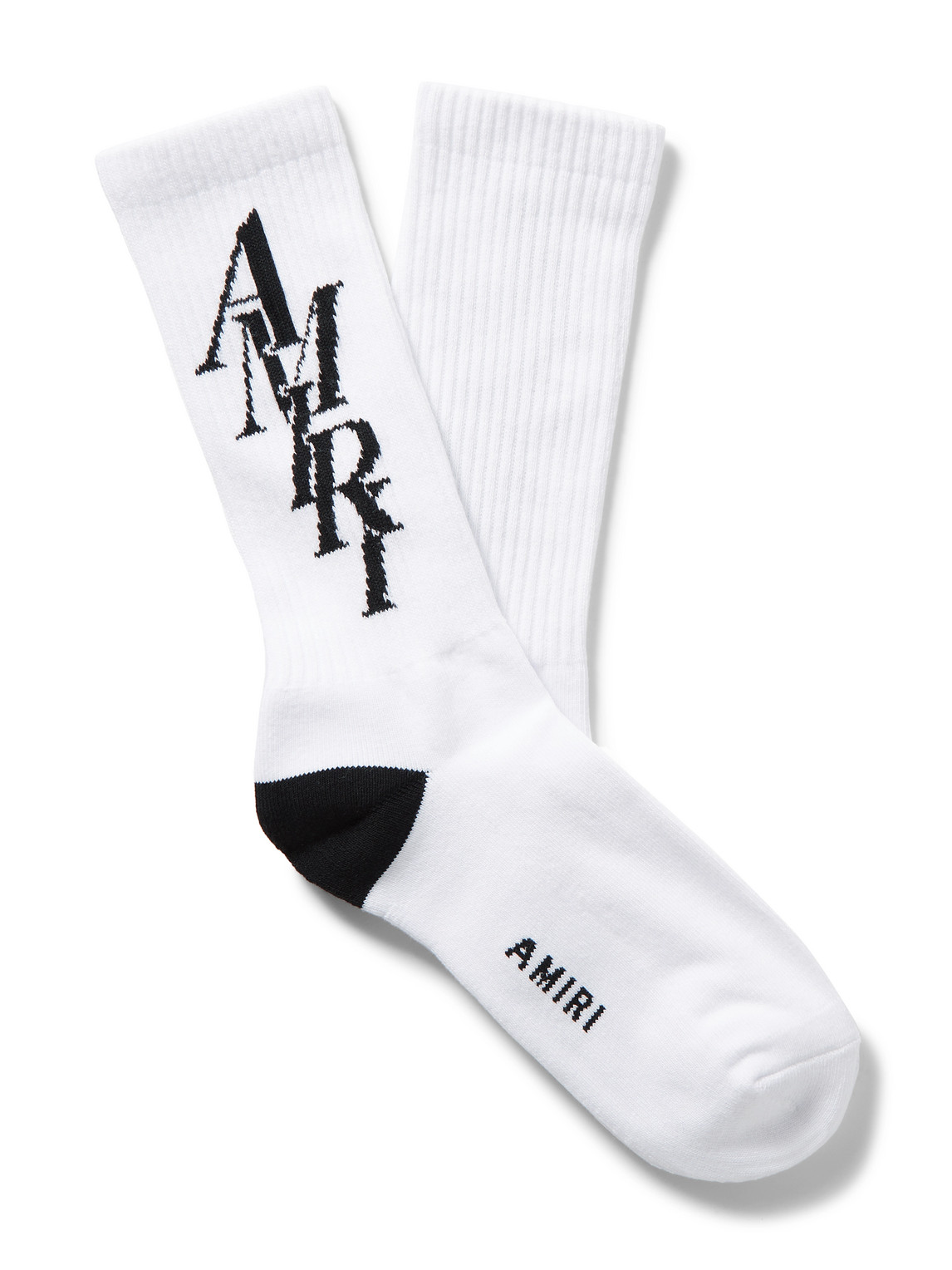 Shop Amiri Stack Logo-jacquard Ribbed Cotton-blend Socks In White