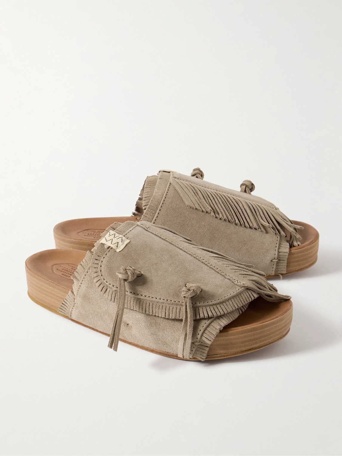 Shop Visvim Christo Shaman-folk Fringed Suede Sandals In Neutrals