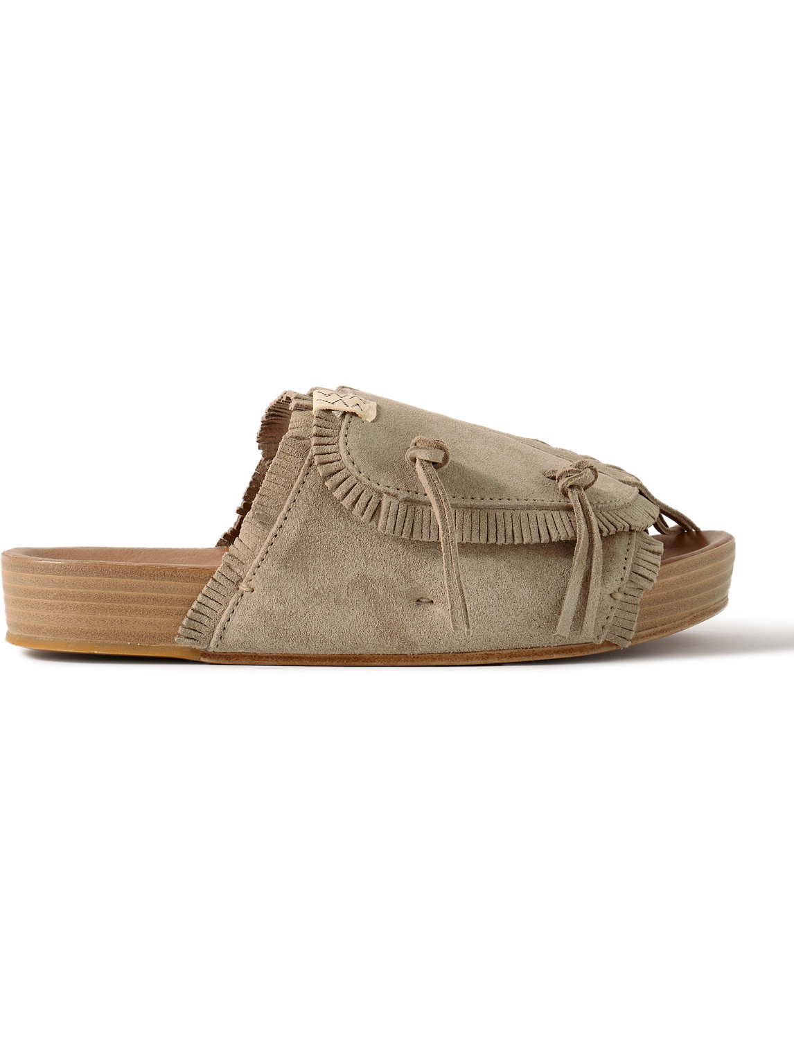 Shop Visvim Christo Shaman-folk Fringed Suede Sandals In Neutrals