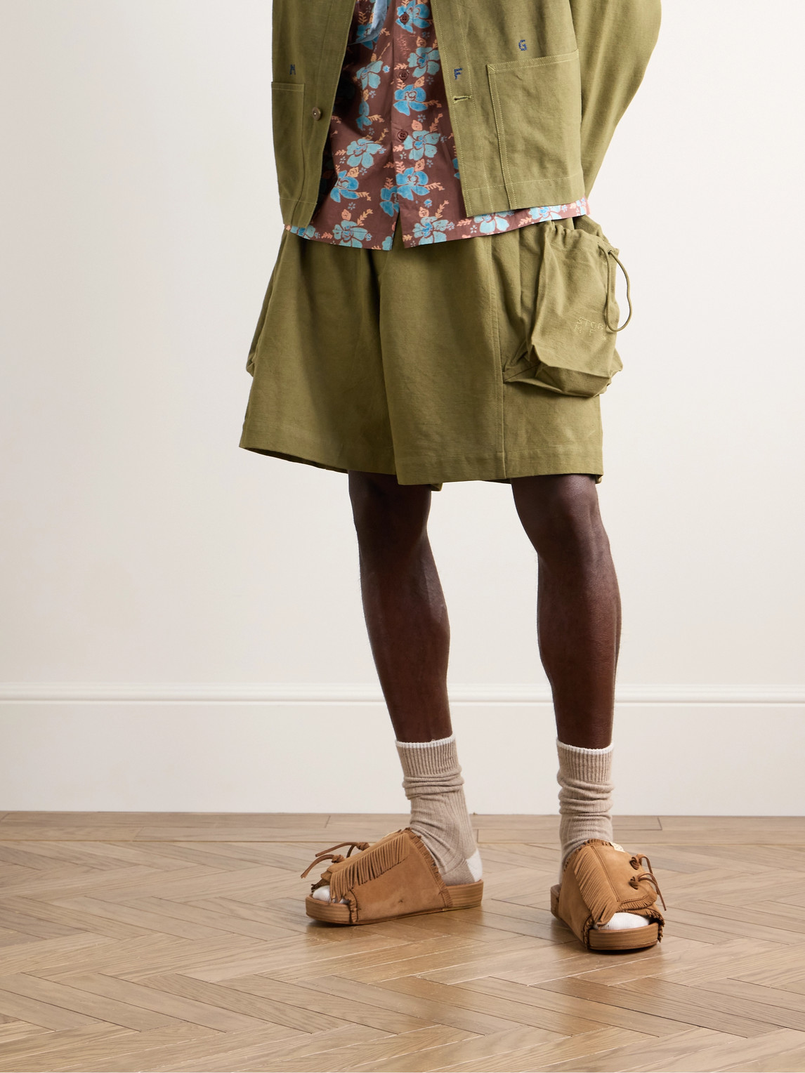 Shop Visvim Christo Shaman-folk Fringed Suede Sandals In Brown