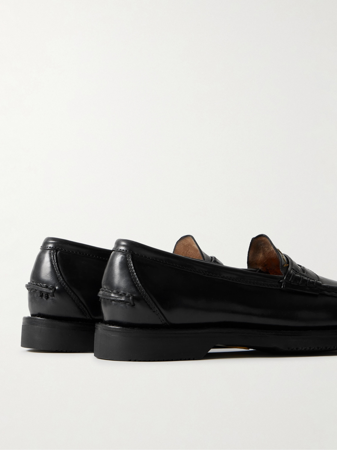 Shop Visvim Fabro Folk Leather Penny Loafers In Black