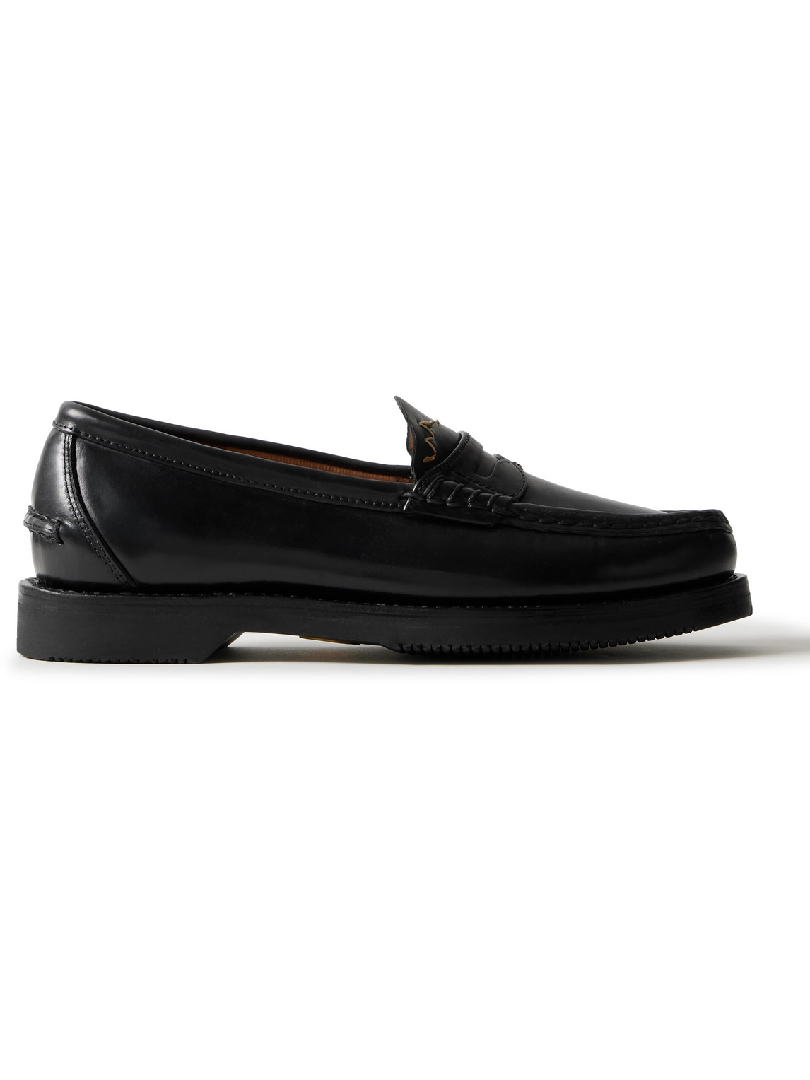 Visvim Fabro Folk Leather Penny Loafers In Black