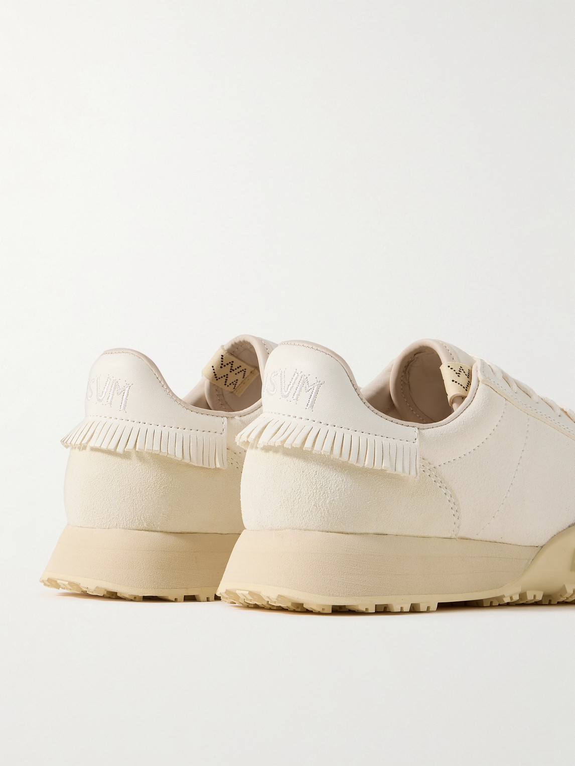 Shop Visvim Hospoa Fringed Leather-trimmed Suede Sneakers In White