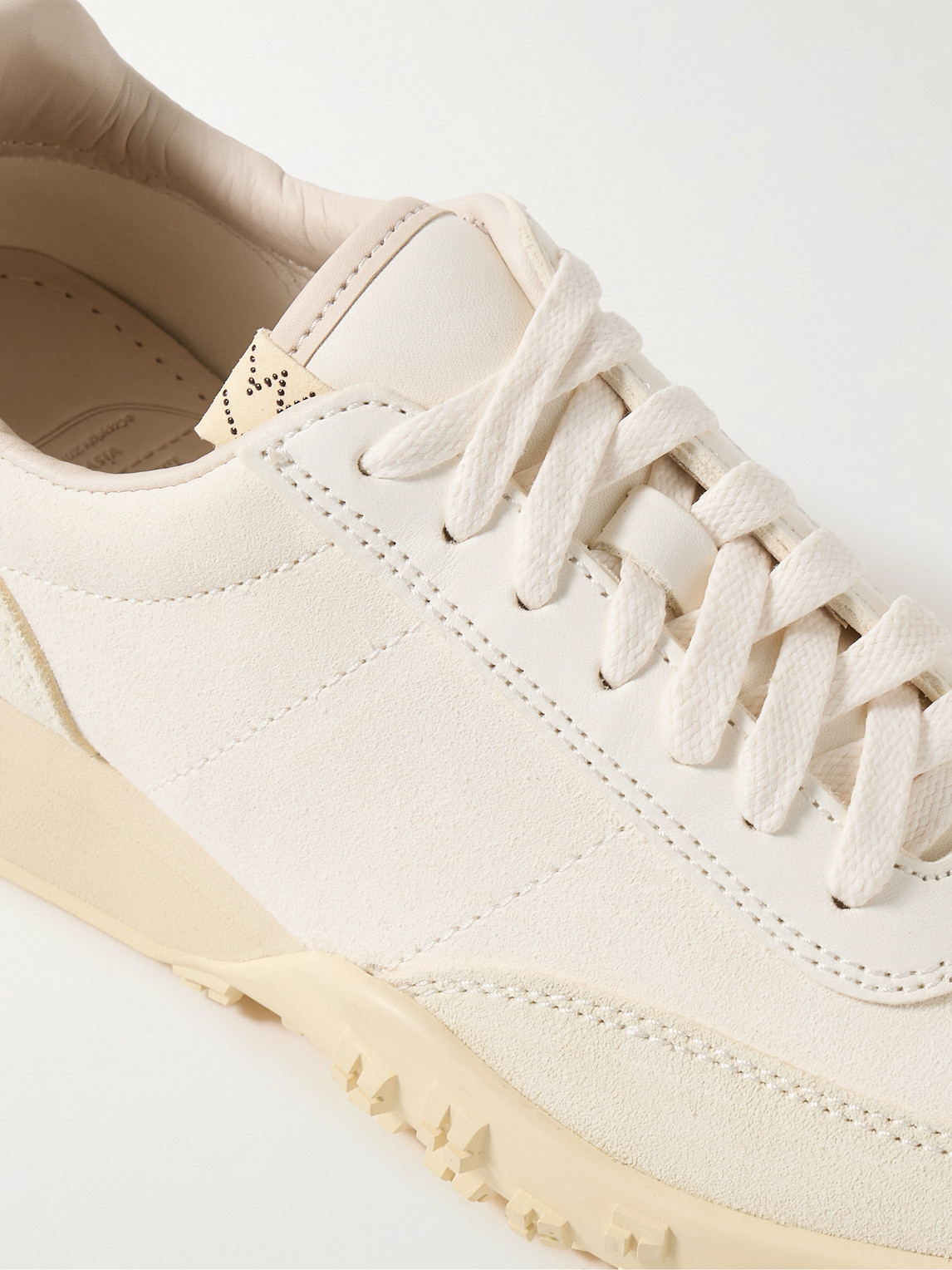 Shop Visvim Hospoa Fringed Leather-trimmed Suede Sneakers In White