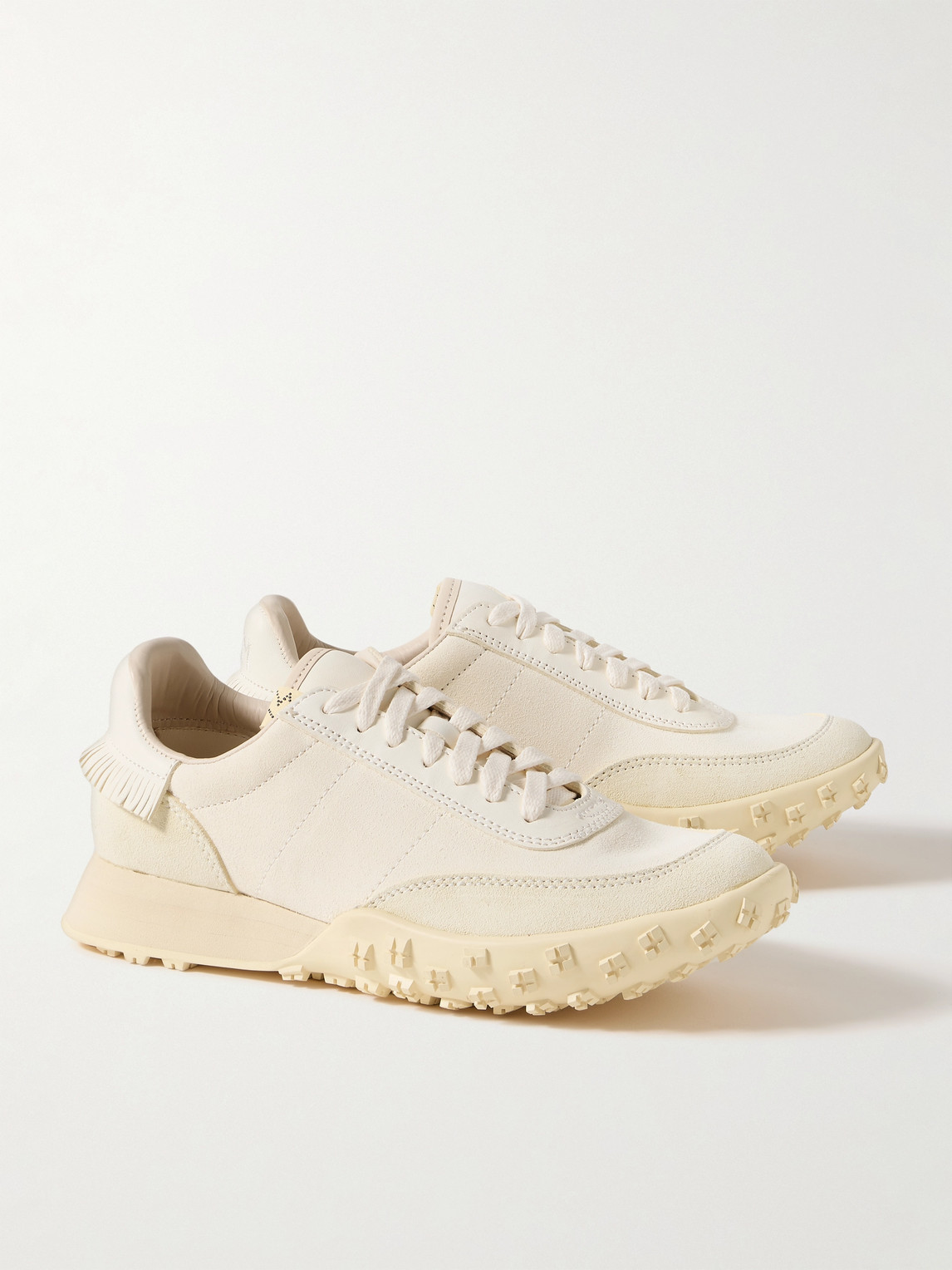 Shop Visvim Hospoa Fringed Leather-trimmed Suede Sneakers In White