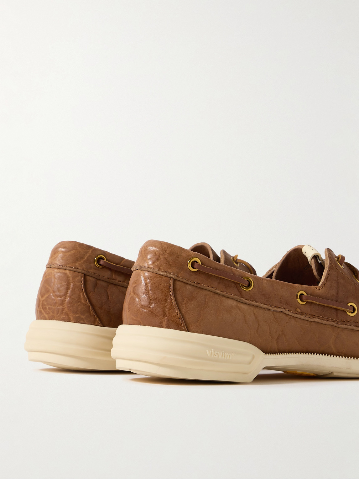 Visvim Americana Ii Eye-folk Textured-leather Boat Shoes In Brown