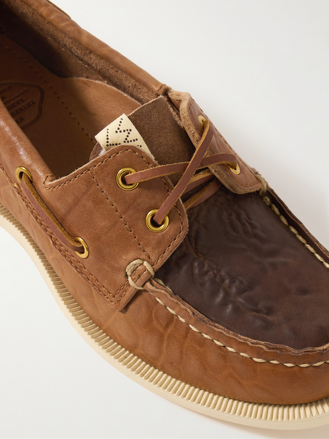 Shop Visvim Americana Ii Eye-folk Textured-leather Boat Shoes In Brown